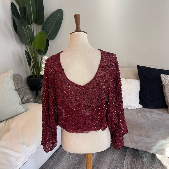 Sheer wine sequin body suit - Picture 4 of 7